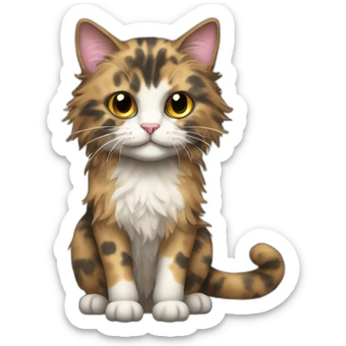 Mottled coloured cat long hair with 3 legs sticker