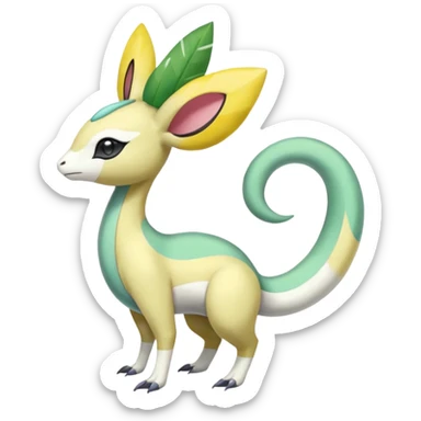 Tropical Exotic Meloetta-Leavanny-Gallade-Ampharos-Inteleon-Nidoqueen-Fakémon-Pokémon-hybrid-fusion-creature, full body sticker
