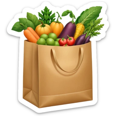 sac kraft marron ouvert avec des légumes et des fruits dedans  sticker