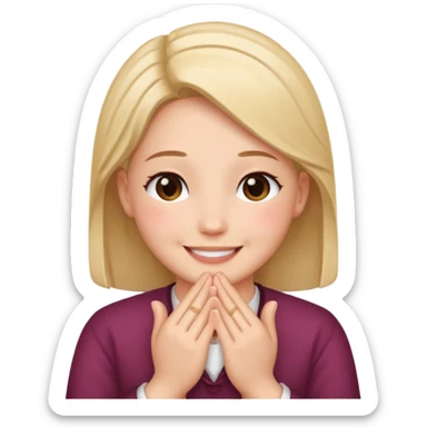 Create a blushing smile face with prayer hands by his cheek  sticker