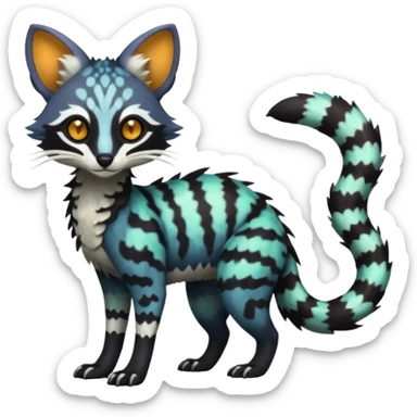 Rare realistic warm-colored lush exotic cute edgy epic aesthetic gloomy spooky dark modern colorful cyber-Genet-Trico-species-Fakemon-hybrid-creature, with beautiful intricate markings, full body sticker