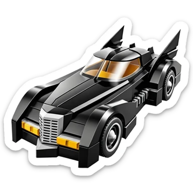  aerodynamic opulent dark futuristic concept Batmobile loosely based on 1976 V16 Cadillac roadster Lego (flat long straight faceted mechanical body) winged stealthy street hot rod  sticker