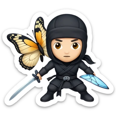 Crea un emoji para usar en WhatsApp con estos dos emoji 🥷🏻🦋. sticker