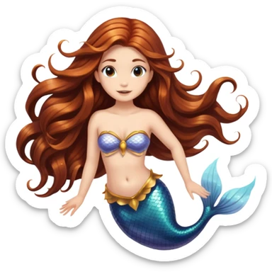 Mermaid with long magical brown hair floating  sticker