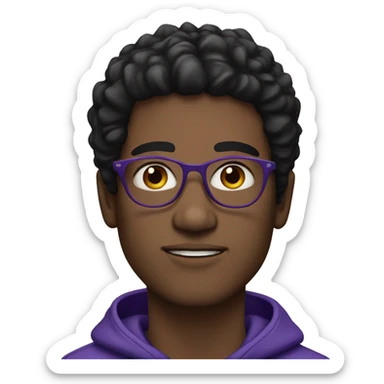 23 year old man white skin, glasses black hair, violet hoodie sticker