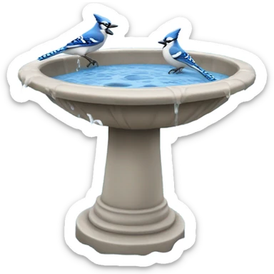 birdbath with blue jays splashing in water  sticker