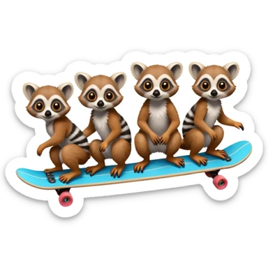 Four lemurs on one long skateboard sticker