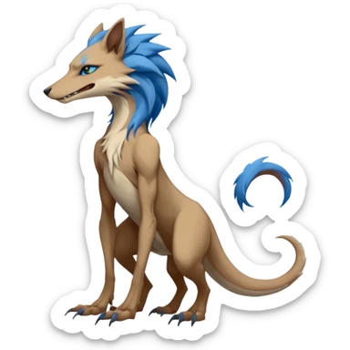 Brown and beige badass elegant wild beautiful natural cute badass epic anthro modern sergal-vernid-creature, full body, blue pretty hair, outside, modern, aesthetic, art by LiLaiRa, art by art by Falvie sticker