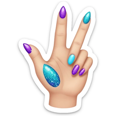 Glitter Roxo e Ciano Mão apontando para direita sticker
