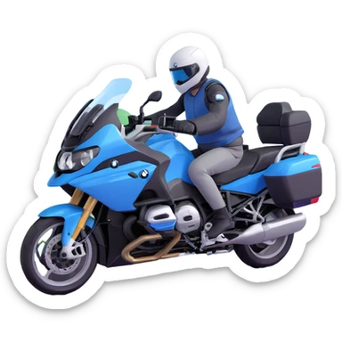BMW RT1200 touring motorcycle with rider on scenic mountain road sticker