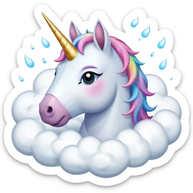 A unicorn flying through clouds, sad, cry tear from eyes, portrait, bust up sticker