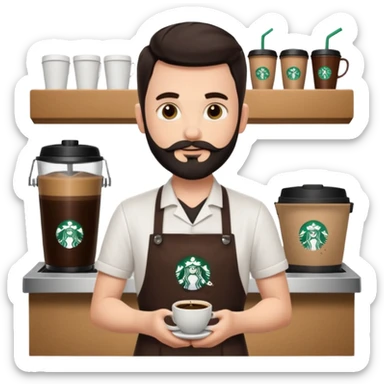 A Starbucks Barista with Black Coffee Master Apron. White Boy has trimmed Beard Black sticker