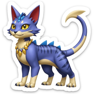 white belly, scaley scaly batty feline-like quadrupedal digitigrade furry feral Bastet-Noibat-Gatomon-Garchomp-Digimon-Fakémon-Pokémon-creature (full body) sticker