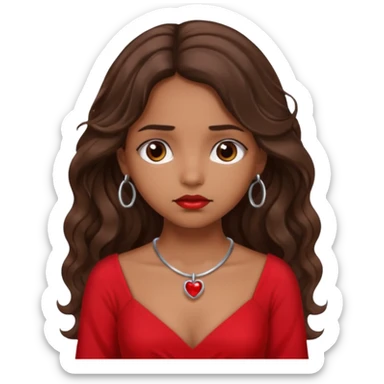 Brown girl long hair sad face red dress ring  sticker