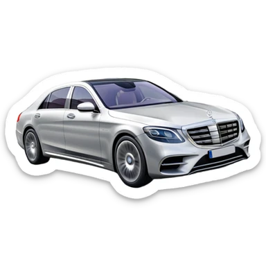 Mercedes-Benz S-Class (2022) – cinematic-realistic Mercedes-Benz S-Class, its sleek silver body cutting through the city streets, a symbol of refinement and prestige. The air suspension glides over uneven terrain, while the driver enjoys the serene comfort of the cabin, surrounded by cutting-edge technology. sticker