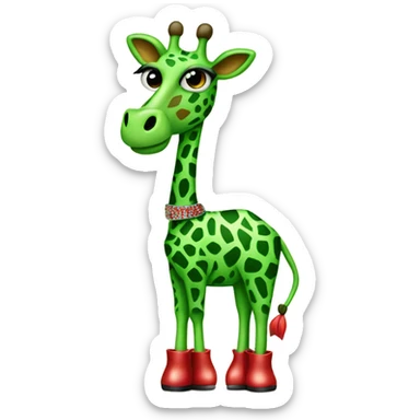 A green giraffe wearing a belt in some red sparkly heels with long eye lashes  sticker