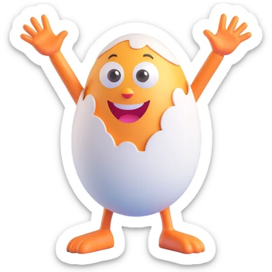 an egg mascot with hands in the air, joyful sticker