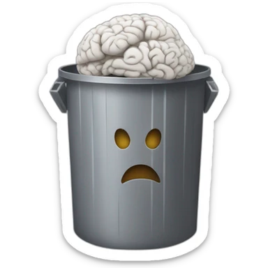 a trash can with brain instead of the lid sticker