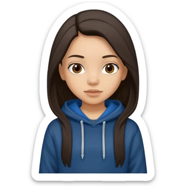 Can you make a girl with dark brown eyes with dark brown hair straight long hair with fully body with a black hoodie and blue baggy jeans sticker