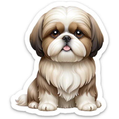 Cinematic Noble Shih Tzu Portrait Emoji, Poised and elegant, with a luxurious, flowing fur in refined muted tones, delicate features and wise, gentle eyes, simplified yet meticulously detailed, glowing with a soft, regal radiance, high shine, exuding quiet dignity and timeless charm, soft glowing outline, capturing the essence of a noble Shih Tzu that epitomizes refined poise! sticker