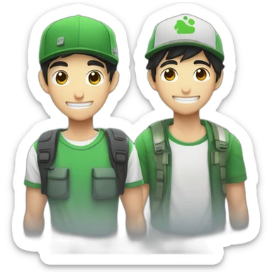 fernanfloo con gorra de luigui y una rana rene sentada en su hombro sticker