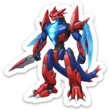  Cool Edgy Red Blue Digimon-Fakemon-Guilmon-Dragon-Mecha full body sticker