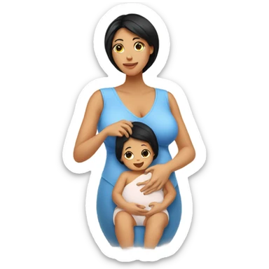 Mother with black hair breastfeed her daughter baby sticker