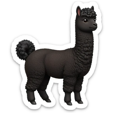 cinematic-[black alpaca]-realistic-full-body-standing-emoji,-tail-flicking-lazily,-head-tilted-dramatically,-curly-[black]-fur,-simplified-yet-realistic-focused-features,-highly-detailed,-glowing-with-an-almost-sarcastic-glow sticker