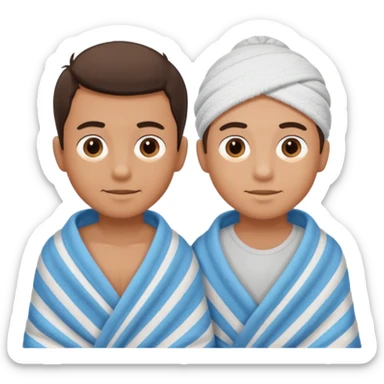 un niño y un hombre tirando de una toalla en cada extremo sticker