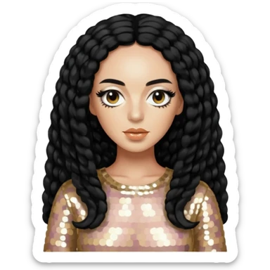 Solange from Destiny's Child with long black hair, cream sequin outfit  sticker