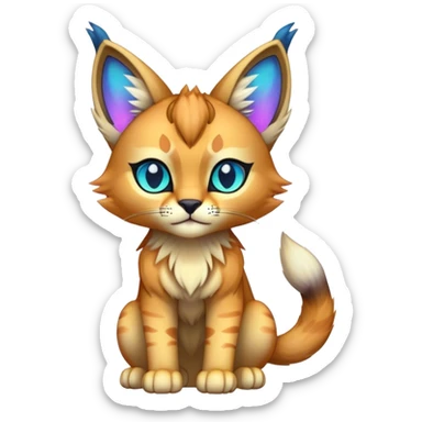 An iridescent transparent luminescent colorful chibi cute cool lynx-caracal-serval-fakemon-creature-hybrid sticker