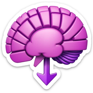 Horizontal large purple arrow symbol with cartoon brain on it sticker