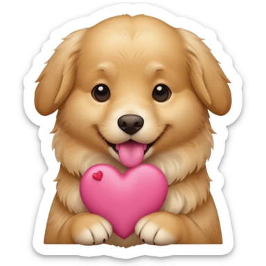 A dog holding a heart (modeled after a Golden Retriever) sticker