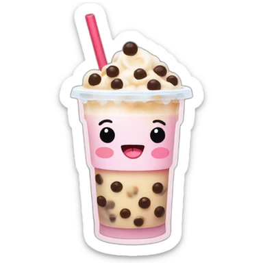 Boba tea with a cute face sticking its tongue out  sticker