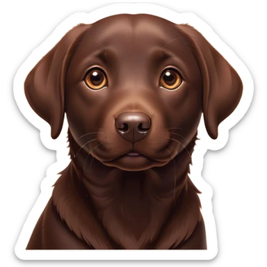 Cinematic Cute Chocolate Labrador Portrait Emoji, Head tilted playfully and inquisitively, featuring a sleek chocolate Fur with a lustrous sheen, round, sparkling brown eyes filled with curiosity, Simplified yet irresistibly adorable features, highly detailed, glowing with a warm, friendly glow, high shine, affectionate and spirited, stylized with a touch of whimsy, bright and endearing, soft glowing outline, capturing the essence of a mischievous yet loving companion, so playful it feels like it could dash out of the screen and into your arms! sticker