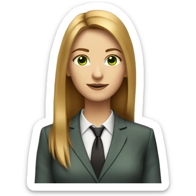 executive woman, long straight golden brown hair, green eyes, business suit sticker