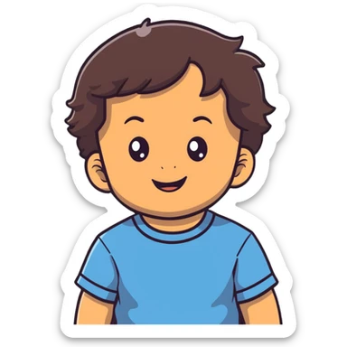 close-up of round smiling toddler boy face only with big eyes, medium skin tone, dark wavy hair, no neck visible, just the face sticker