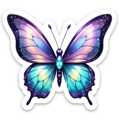 Dark Nebula Sparkly glossy glittery Pastel iridescent transparent bio-luminescent glass crystal butterfly sticker