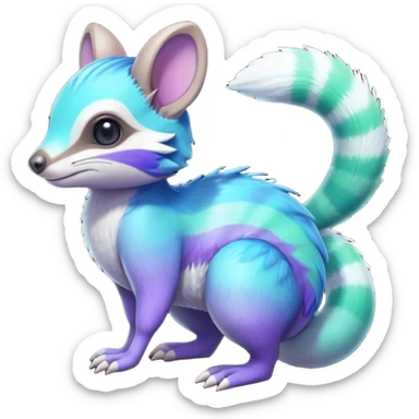 Iridescent Neon Green-Cyan-Blue-Purple-gradients Minccino-Numbat-Sergal-fusion-hybrid-animal-creature, full body sticker