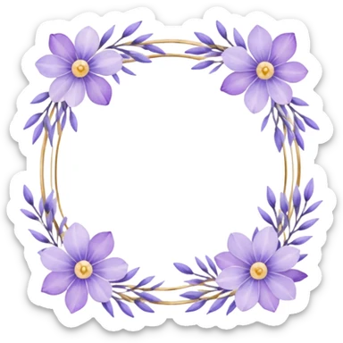 The art style is clean line art with delicate watercolor textures, pastel colors, and a dominant palette of lavender, soft lilac, and muted purple.  Delicate frames to border text sticker