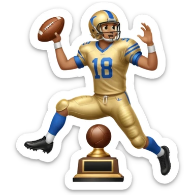 trophy of football player gold player giving stiff arm knee up sticker