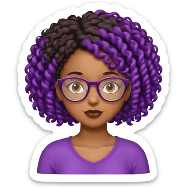 this emoji 🤓 but it’s a black girl with purple black curly hair no shoulders  sticker
