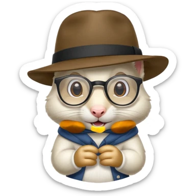 white squirrel with glasses and fedora sticker
