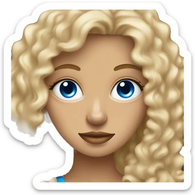 tan Blonde curly haired girl with blue eyes drinking coffee  sticker