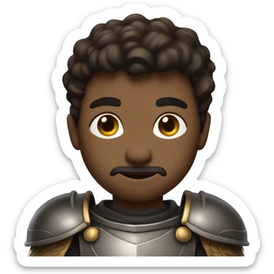 A knight with a scar on his cheek, a rough and coarse face dark brown short hair fair skin and a 6’5” figure muscular sticker