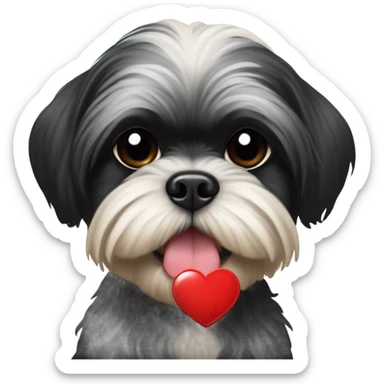 Black shih tzu with a red heart emoji sticker