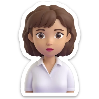 3D emoji style character with short tousled brown hair, light skin, neutral expression, wearing a white shirt, head centered, neutral background sticker