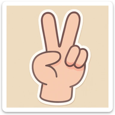 Edit the cartoon style hand in a peace sign gesture to have the pinky finger straight instead of bent, matching the original chibi stickers style and colors. sticker