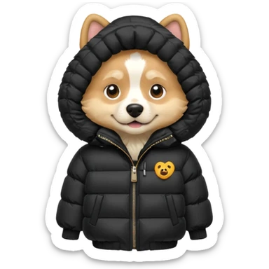  dog in oversized black puffer with hood sticker