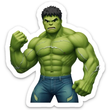 Hulk transformation, smashing fist, green superhero sticker